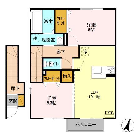 ヴィクトワール III C(2LDK/2階)の間取り写真