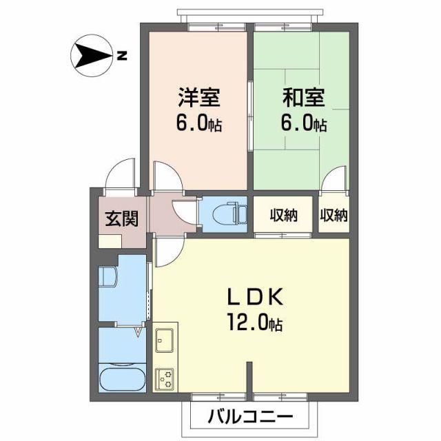 フレグランス南久米E棟(2LDK/2階)の間取り写真