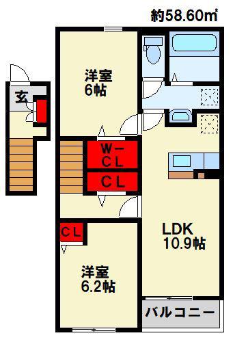 ニューライズ行橋 I(2LDK/2階)の間取り写真