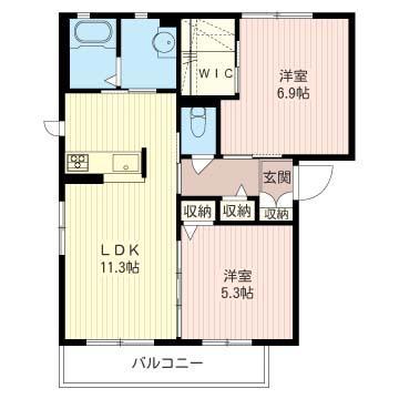エコルド ソレイユ C棟(2LDK/2階)の間取り写真