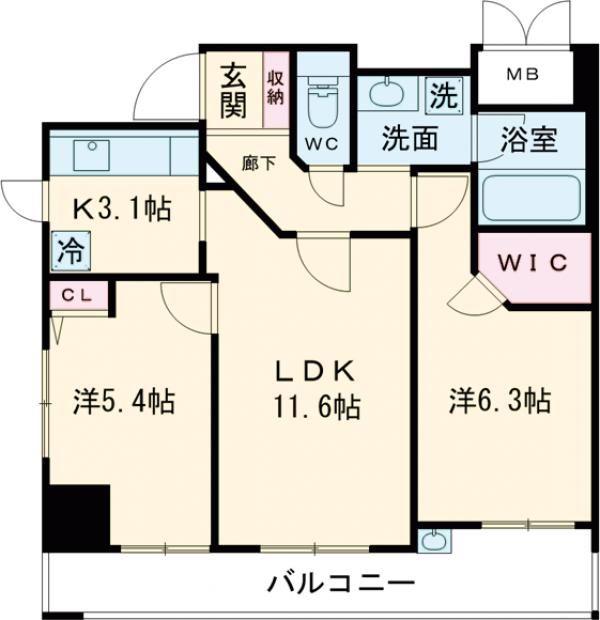 エステムプラザ神戸元町・海岸通(2LDK/6階)の間取り写真