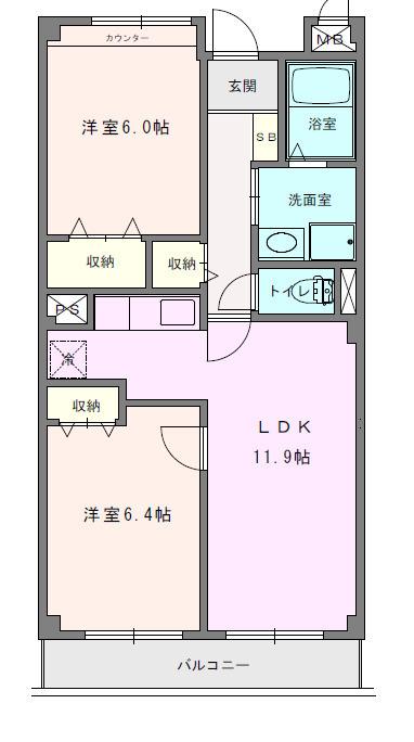 アビタシオン(2LDK/3階)の間取り写真