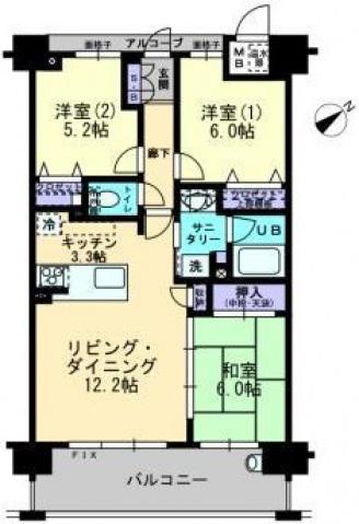 アルファステイツ祇園(3LDK/6階)の間取り写真