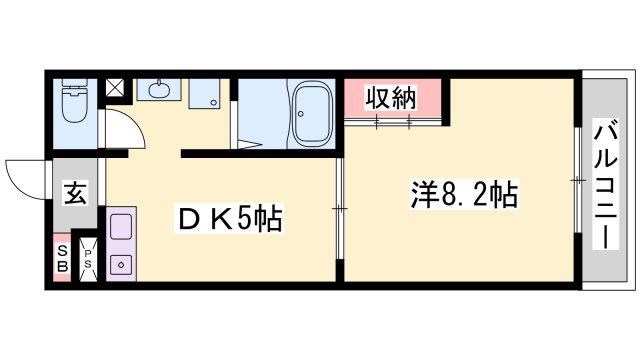 パークサイド姫路(1DK/1階)の間取り写真