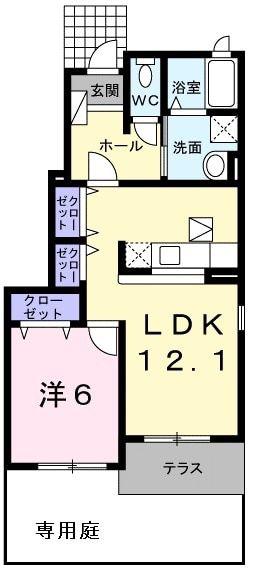 スタニングプレイスV(1LDK/1階)の間取り写真