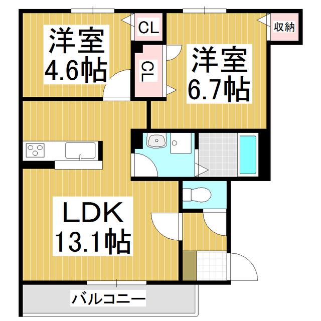 ヴィラーチェひまわり B(2LDK/1階)の間取り写真