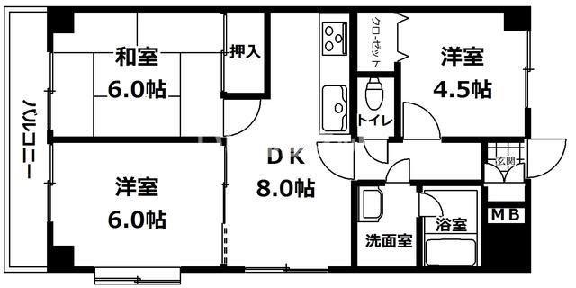 オレンジコート高松(3DK/6階)の間取り写真
