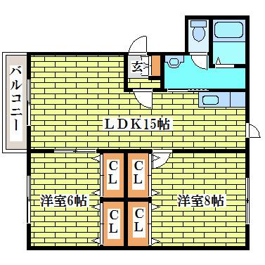 サウスウイングコート(2LDK/2階)の間取り写真