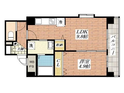 スプランディッド茨木天王(1LDK/2階)の間取り写真