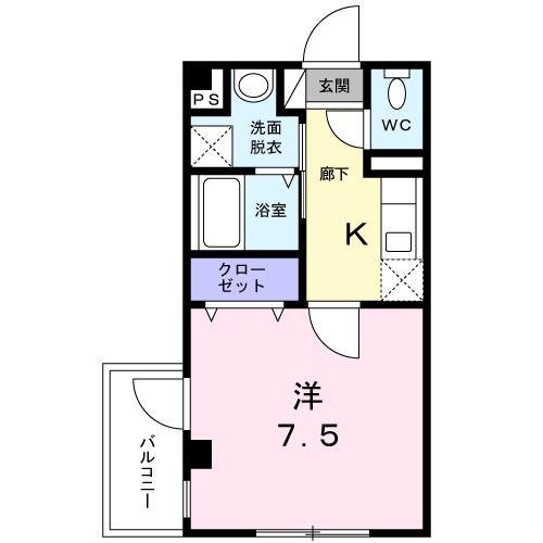 エクルベージュ入増(1K/2階)の間取り写真