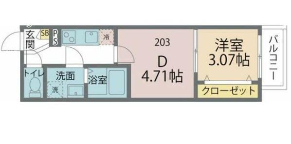 カインドネス本厚木サウス(1DK/2階)の間取り写真