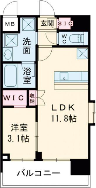 スプランディッド堺東DUE(1LDK/15階)の間取り写真