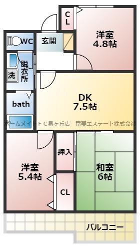 ソシア加茂(3DK/2階)の間取り写真