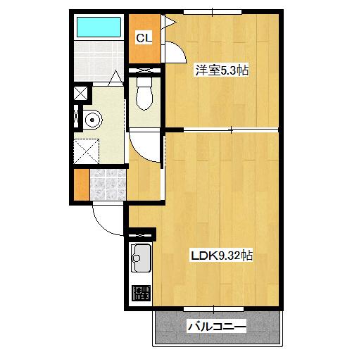 ヴィレッジハルミII(1LDK/1階)の間取り写真