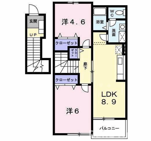 エヴァーグリーン吉富A(2LDK/2階)の間取り写真