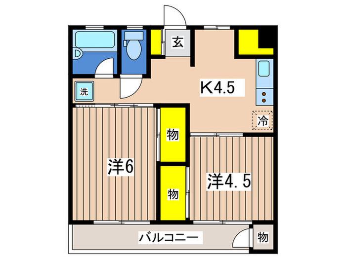 新山下町団地(2K/4階)の間取り写真