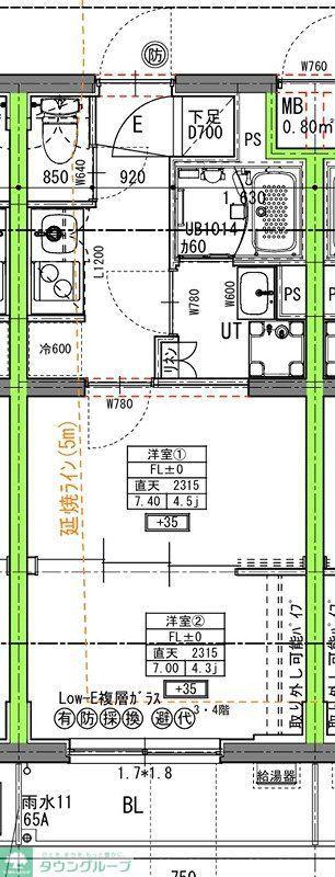 ラヴィエール住吉駅前(2K/4階)の間取り写真