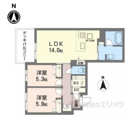 グランシャーメゾン新大宮(2LDK/1階)の間取り写真