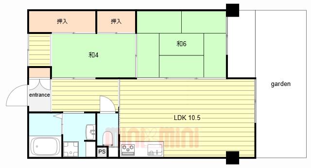 ルボアール芦屋(2LDK/1階)の間取り写真