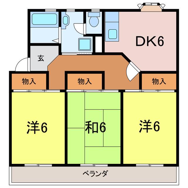 衣浦マンションB棟(3DK/1階)の間取り写真