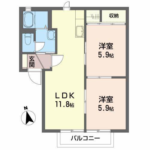 ロイヤルレジデンスB(2LDK/2階)の間取り写真