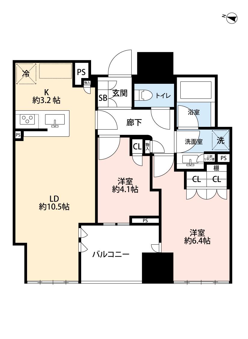 ブリリア二番町(2LDK/16階)の間取り写真