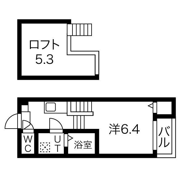 YUUーTAO姫宮町(1SK/2階)の間取り写真