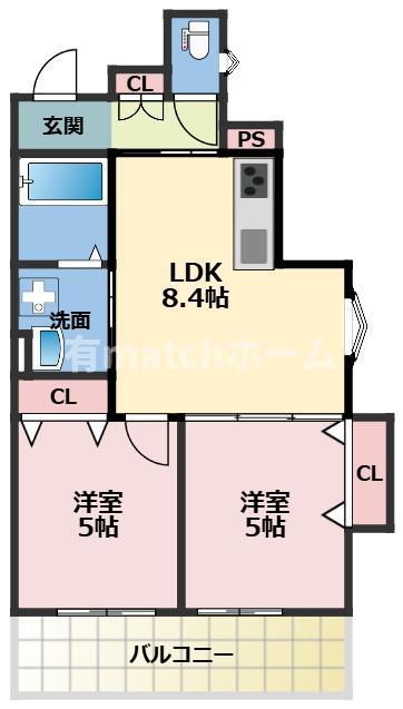 クリエオーレ大池町II(2LDK/3階)の間取り写真