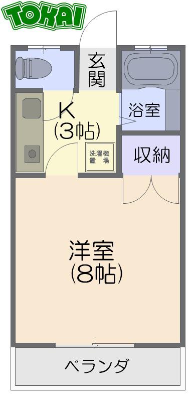 ワンルームマンション大津(1K/1階)の間取り写真