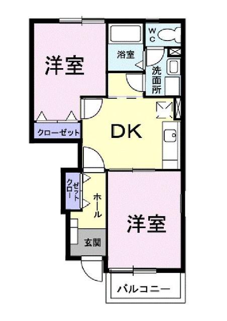 プラムハウスII(2DK/1階)の間取り写真