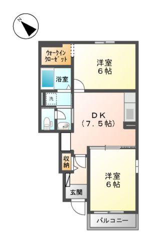 ノンブルー 幸 II(2DK/1階)の間取り写真