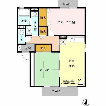 ドミールA棟(2DK/1階)の間取り写真