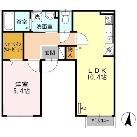 モンシャトー中央(1LDK/1階)の間取り写真