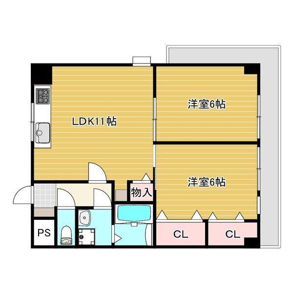 丸八ビル(2LDK/3階)の間取り写真