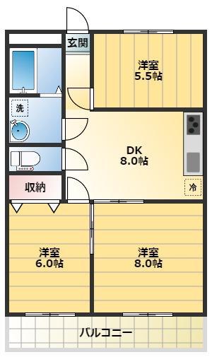安積サンシャイン(3DK/8階)の間取り写真