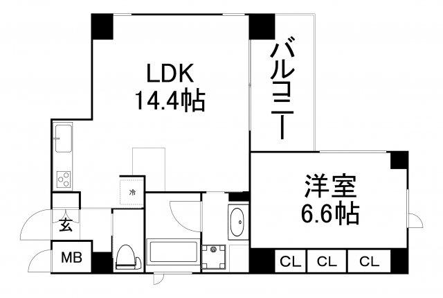 B-PROUD天満橋(1LDK/12階)の間取り写真