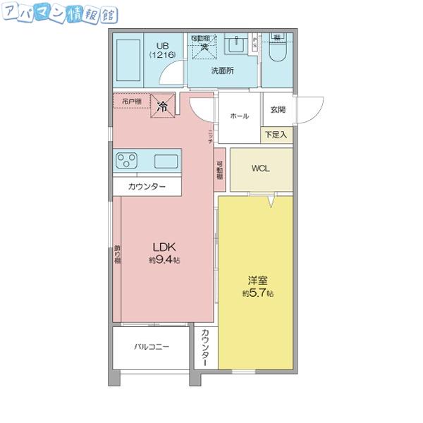 LUNAレジデンス亀田駅前(1LDK/1階)の間取り写真