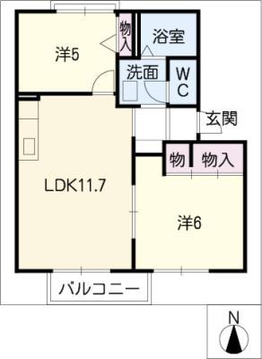 グリーンステージ柚木B(2LDK/1階)の間取り写真