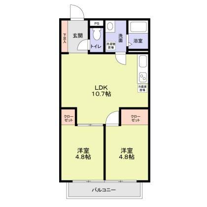 ロイヤルオーク(2LDK/1階)の間取り写真