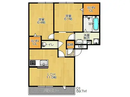 ステラ平野屋(2LDK/1階)の間取り写真