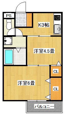 Sアパートメント(2K/2階)の間取り写真