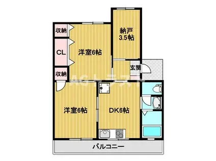 岡野第二マンション(2SDK/1階)の間取り写真