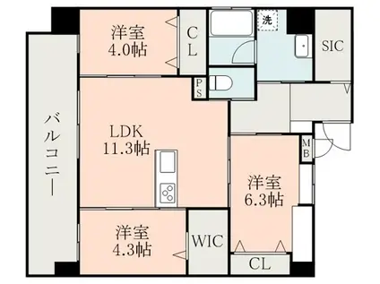 ラ・シック菊陽II(3LDK/6階)の間取り写真