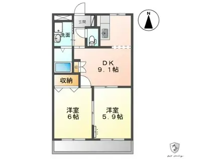 ティエドゥールII(2DK/2階)の間取り写真