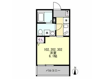 カルヴィ川崎(1K/2階)の間取り写真