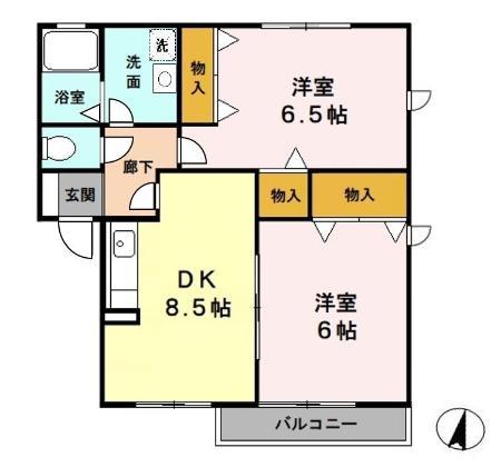 サンミッシェルTS(2DK/2階)の間取り写真