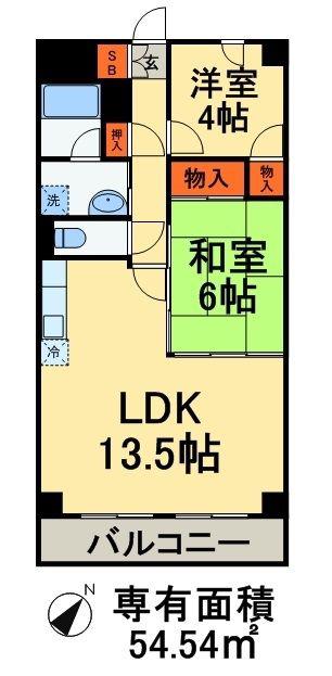エクセルハイム海宝(2LDK/2階)の間取り写真