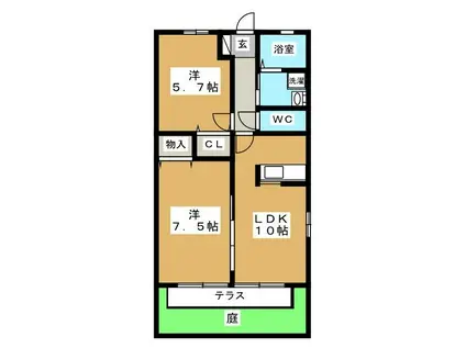 コッタウン II(2LDK/1階)の間取り写真
