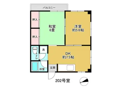 バーディハイツ(2DK/2階)の間取り写真