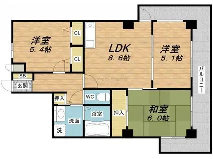 第一玉造(3LDK/7階)の間取り写真